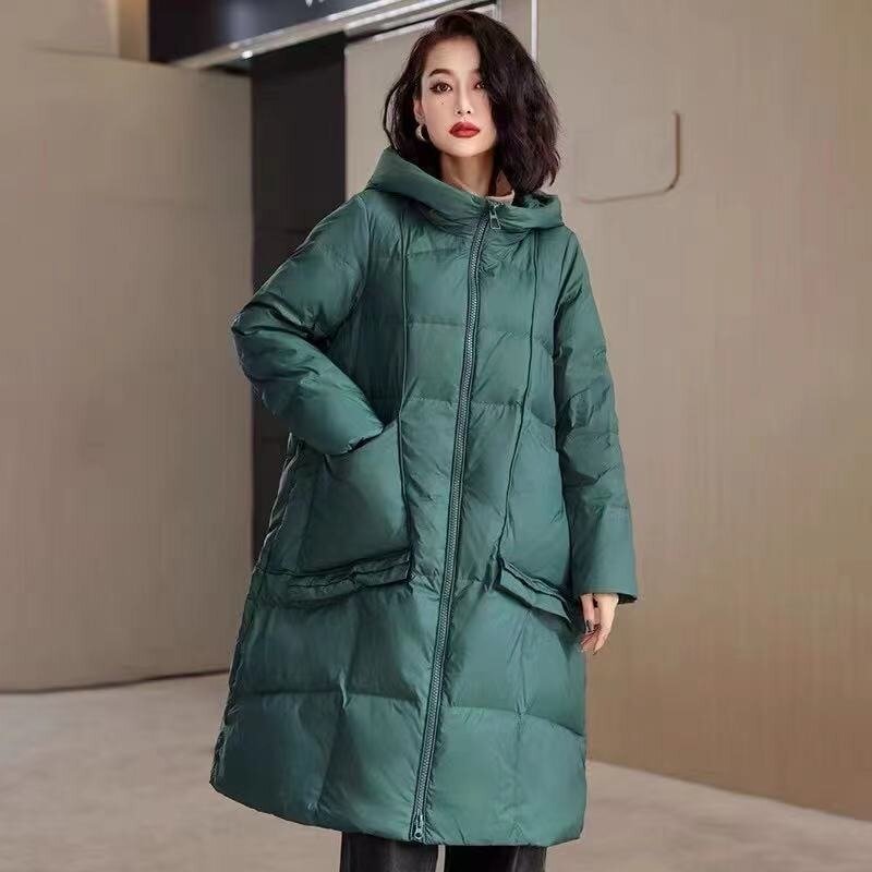Новинка 2023, женский пуховик, зимнее пальто, женская парка средней длины, свободная толстая верхняя одежда большого размера, облегающее пальто с капюшоном
