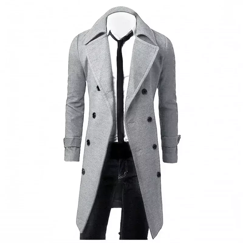 남성용 더블 브레스티드 트렌치 코트, 울 혼방 하이 퀄리티, 캐주얼 슬림핏, 단색 코트 재킷, 2024 가을 겨울 패션