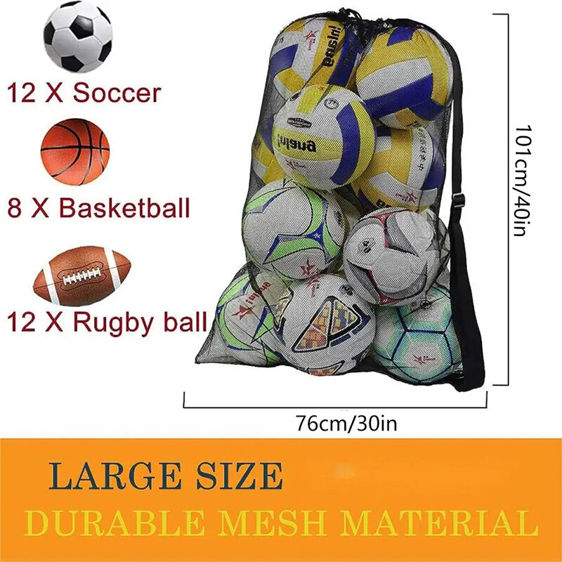 Сетчатая Сумка для футбольных мячей, очень большая сумка для хранения баскетбола на шнурке с карманом на молнии, сумка для сетки для волейбола, футбола, сумки для спортзала