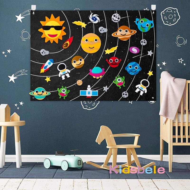 Tablero Montessori de fieltro para el espacio exterior, tapete de juego interactivo de franela, sistema Solar del universo, juguetes educativos para niños