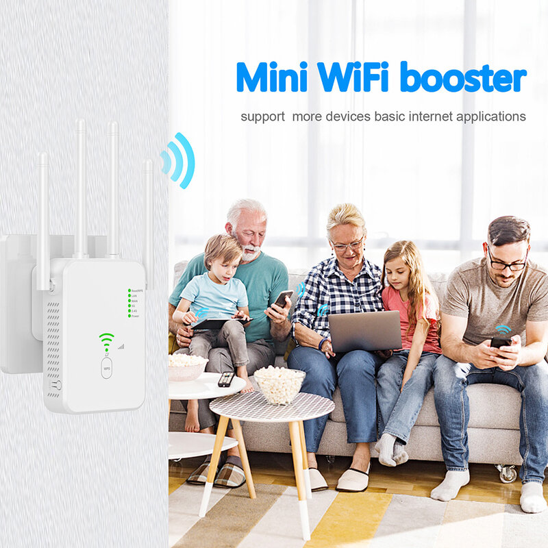 Repetidor WiFi sem fio, impulsionador de sinal WiFi, banda dupla, 2.4G, 5G, extensor, 802.11AC, Gigabit WiFi, amplificador, roteador WPS, 1200Mbps