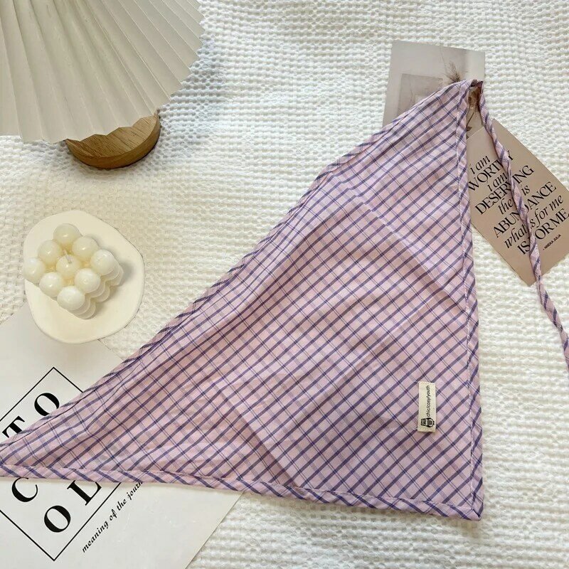 2024 корейский Клетчатый треугольный шарф из хлопка и льна женский весенний универсальный модный маленький шарф милый декоративный шарф