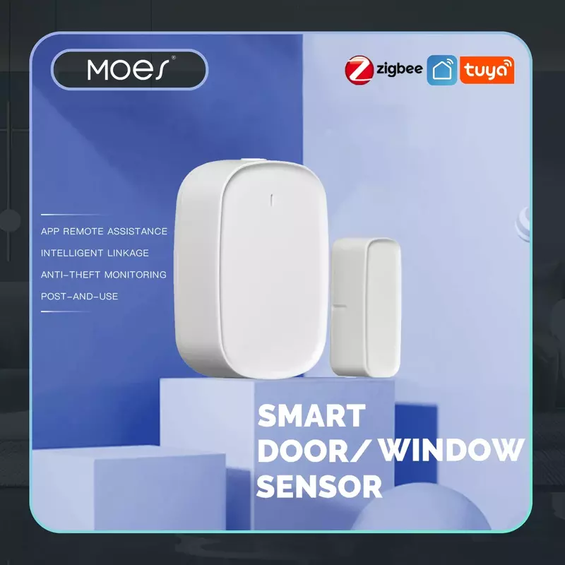 MOES – détecteur d'ouverture de porte/fenêtre intelligent, Tuya ZigBee/Wifi, système d'alarme de sécurité pour maison connectée, application Tuya