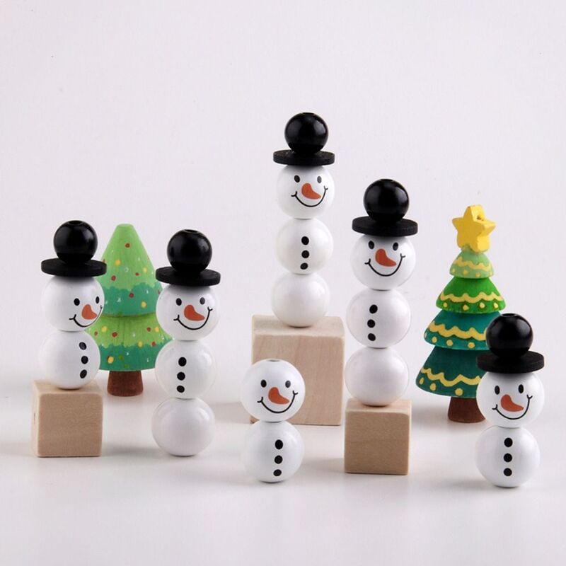 Snowman Round Wooden Beads, Loose Craft Beads, Buffalo Plaid, Inverno, 20mm, 20Pcs por Pacote