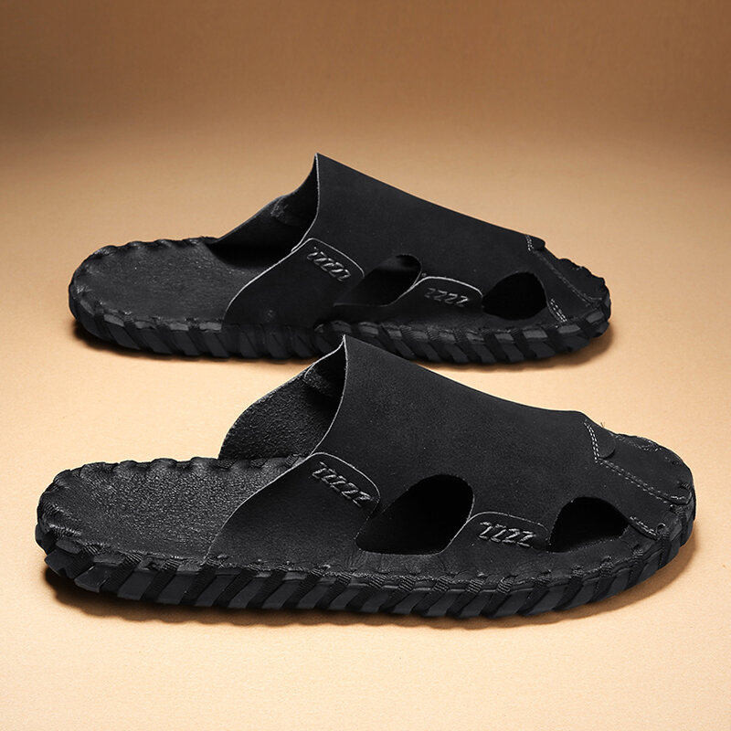 Sandal pria Fashion sandal jepit tenun Mesh sandal pria sandal rumah cetak kulit sepatu musim panas pria sandal Platform
