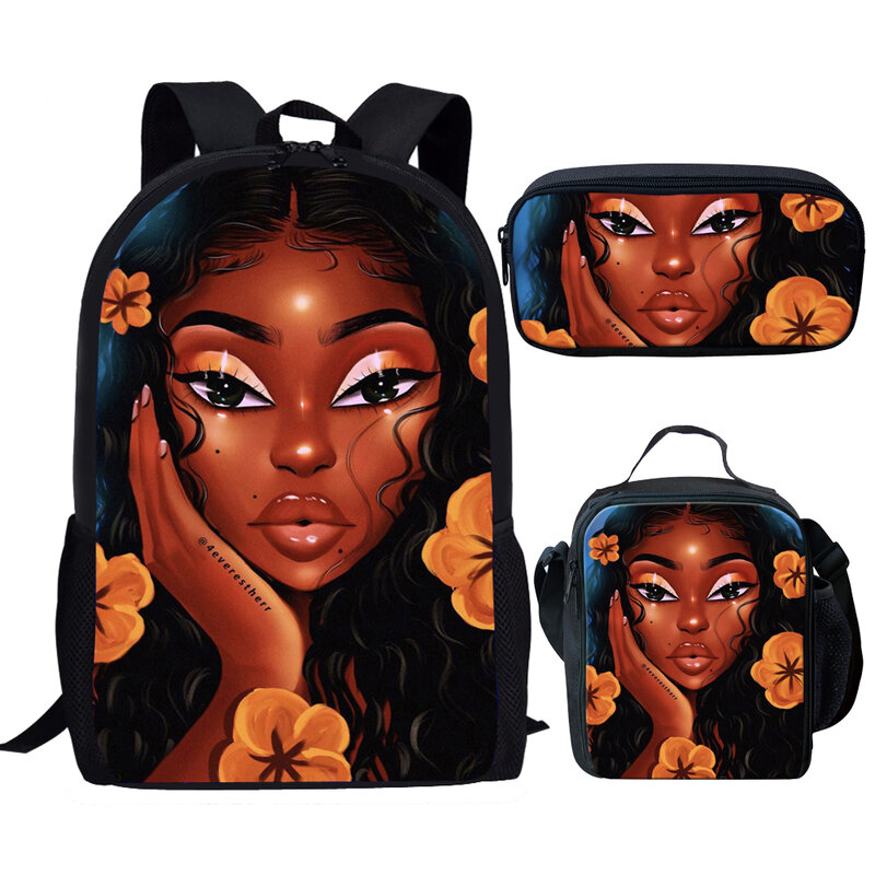 Popular Creative Novelty Funny African Girls 3D Print 3pcs/Set pupil School Bags Laptop Daypack Backpack Lunch bag Pencil Case