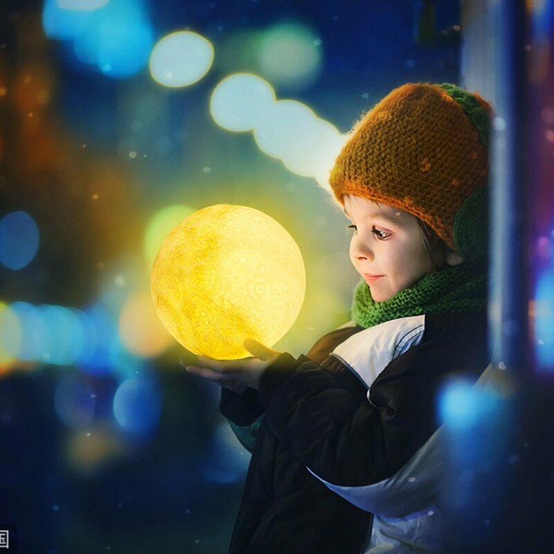 미니 카와이 인기 달 밤 램프 7 색 팻 터치 컬러 눈 보호 침실 침대 옆 야간 조명 선물 어린이
