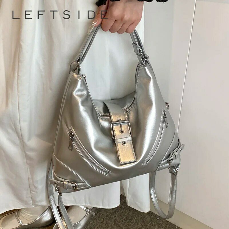 Bolsas femininas com design de cinto, bolsa tiracolo prateada pequena, bolsas e bolsas femininas, tendência feminina, moda coreana, Y2k, 2024