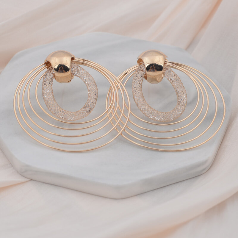 Boucles d'oreilles rondes multicouches avec cristal pour femmes, bijoux géométriques rétro européens, cadeau de Noël