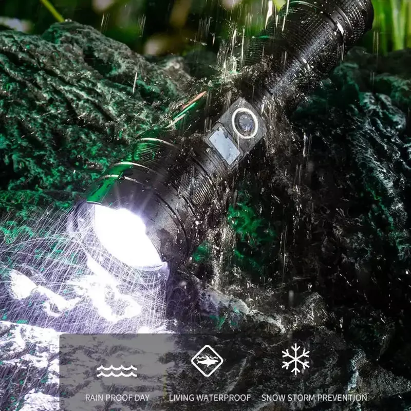 60W Super Krachtige Led Zaklamp Usb Oplaadbare Display Zaklamp Hoog Vermogen Voor Buiten Camping Finshing Tactische Lantaarn