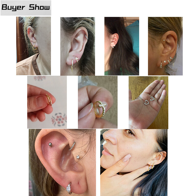 ROXI Minimalism Round Heart Pin Crystal Hoop Earrings for Women 925 Sterling Silver Earing Glossy Earrings Jewelry Pendientes