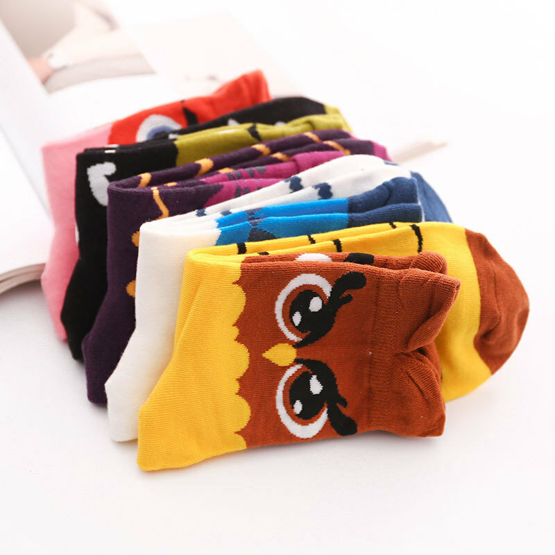 Calcetines de algodón con dibujos animados para mujer, medias coloridas de estilo Harajuku, coreano, Kawaii, gato, perro, búho, a rayas, aguacate, 4-5 pares