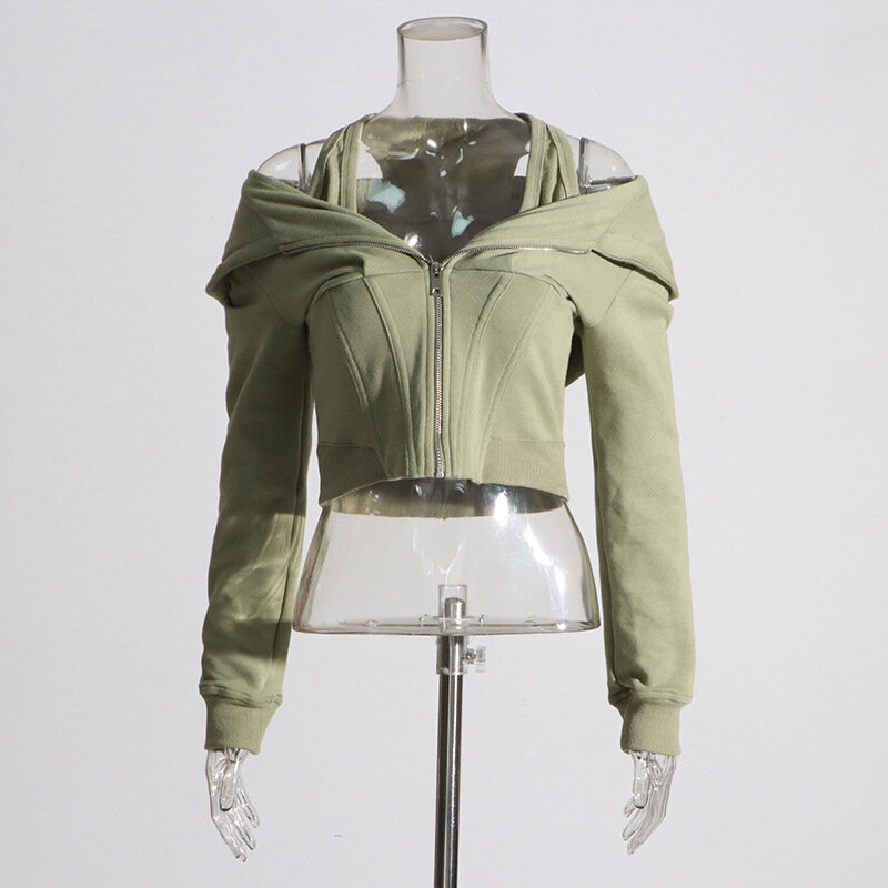 Giacca Casual alla moda alla moda primavera 2024, nuovo Design con vita a lisca di pesce e felpa con cappuccio sottile per le donne