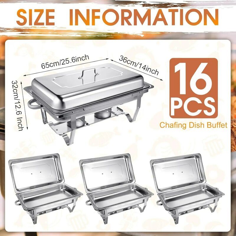 Hoolerry 16 Pcs Chafing Dish Buffet Set 9 Qt Stainless Steel Chafer Set Catering Buffet Servers and Warmers with Foldable Frame