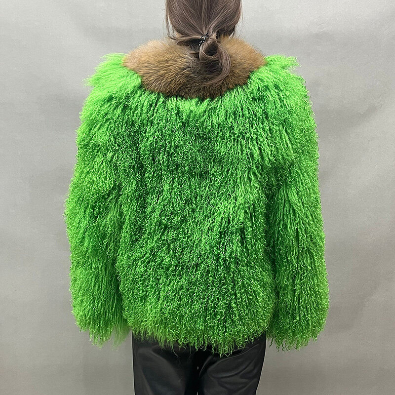 Casaco de pele real natural para mulheres, jaqueta de luxo, jaqueta de inverno quente, colarinho grande, FO5832