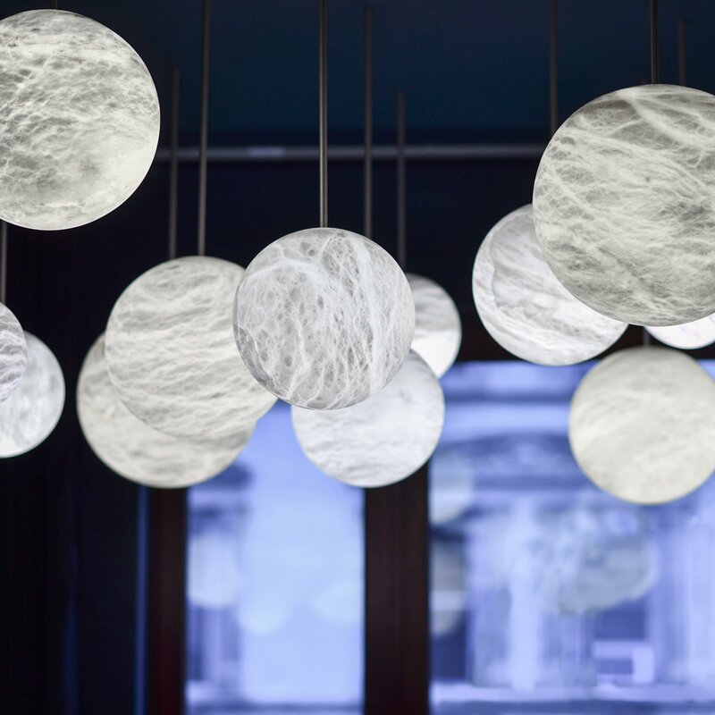 Customized Design Modern Linearity Alabaster Chandeliers Kitchen Lighting Pendant Hanging Marble Pendant Light