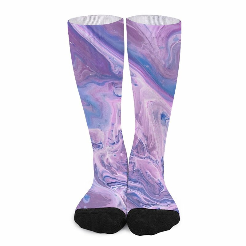 Kaus kaki aliran cat ungu sempurna untuk pria, kaus kaki olahraga dan kaus kaki santai untuk pria, basket
