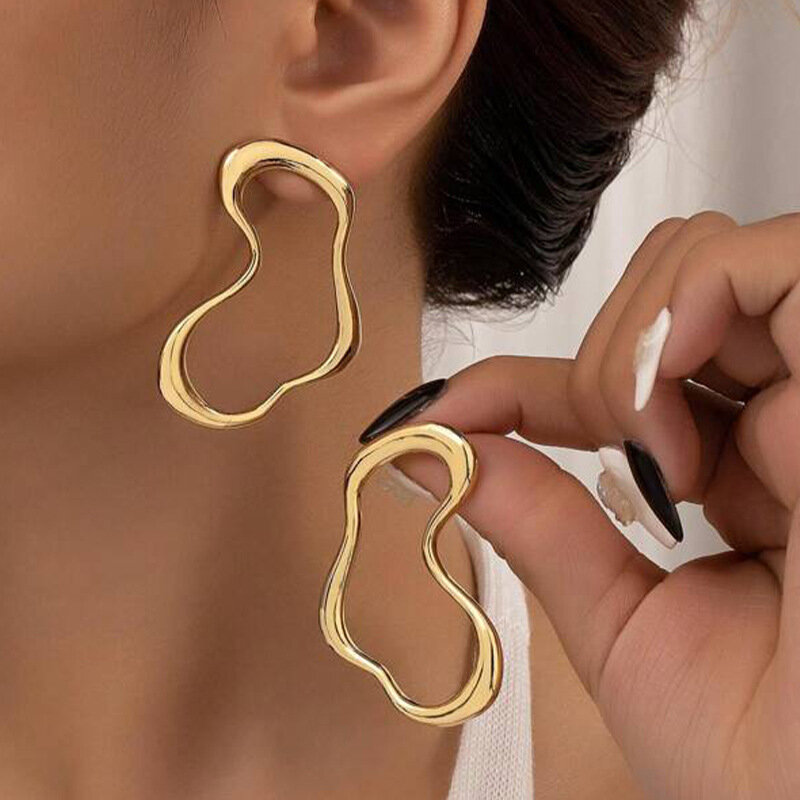 Minimalistyczna linia geometryczny nieregularny duże kolczyki dla kobiet świąteczny prezent moda biżuteria akcesoria do uszu