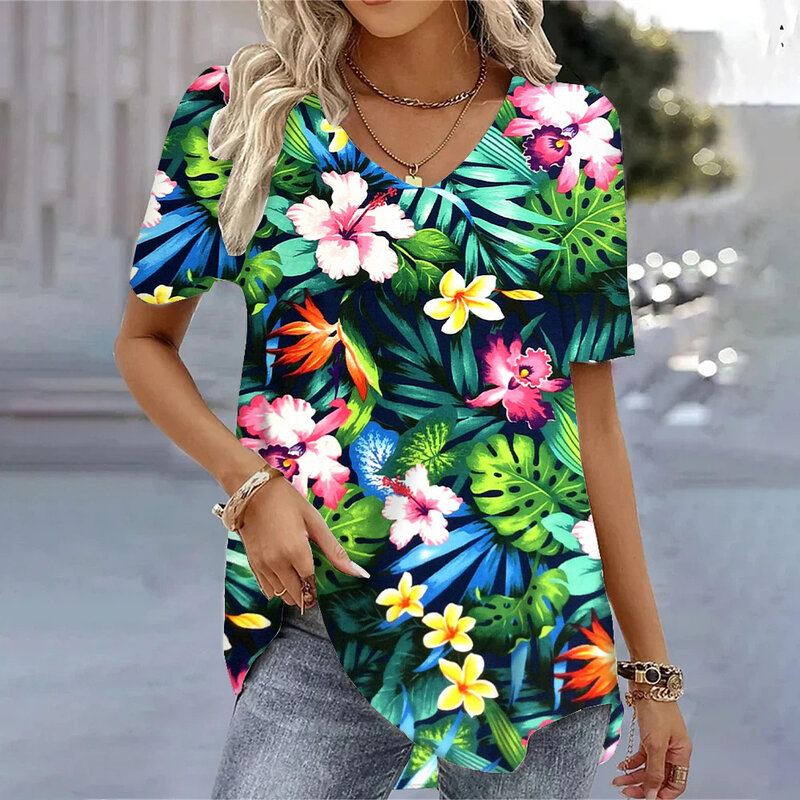 Dames 3d Bohemen Bedrukte T-Shirts Met Korte Mouwen, Mode Hawaii Stijl Blouse Tops T-Shirts Voor Zomerkleding