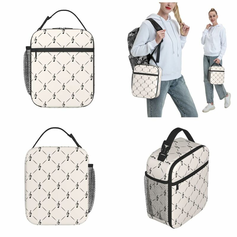 Musical Note Icons Music Symbols Thermal Insulated Lunch Bag School Portable Lunch Container Thermal Cooler Lunch Box