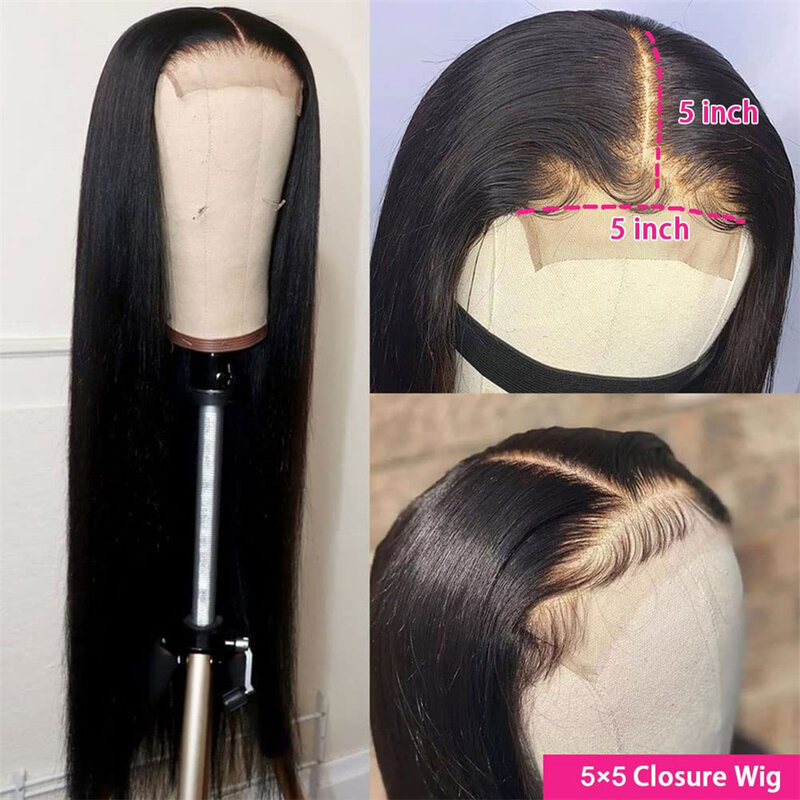 FABHAIR Straight Lace Front Wigs Human Hair 5x5 HD Lace Closure Wigs 180% Density Brazilian Virgin Straight Human Hair Wigs