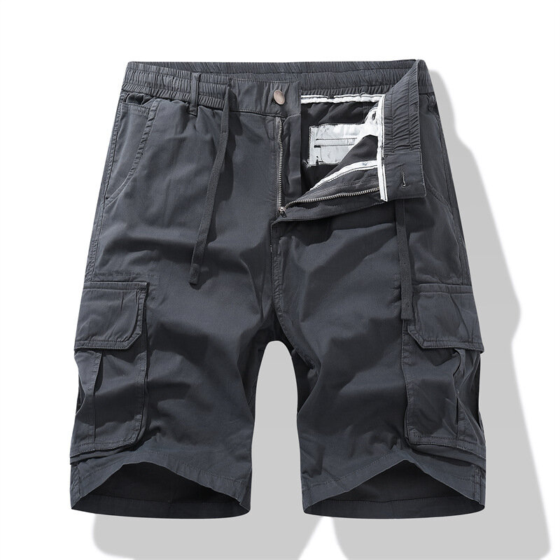 Pantalones cortos de algodón con múltiples bolsillos para hombre, Shorts Cargo informales de alta calidad, cintura elástica militar, talla 4XL, novedad de verano