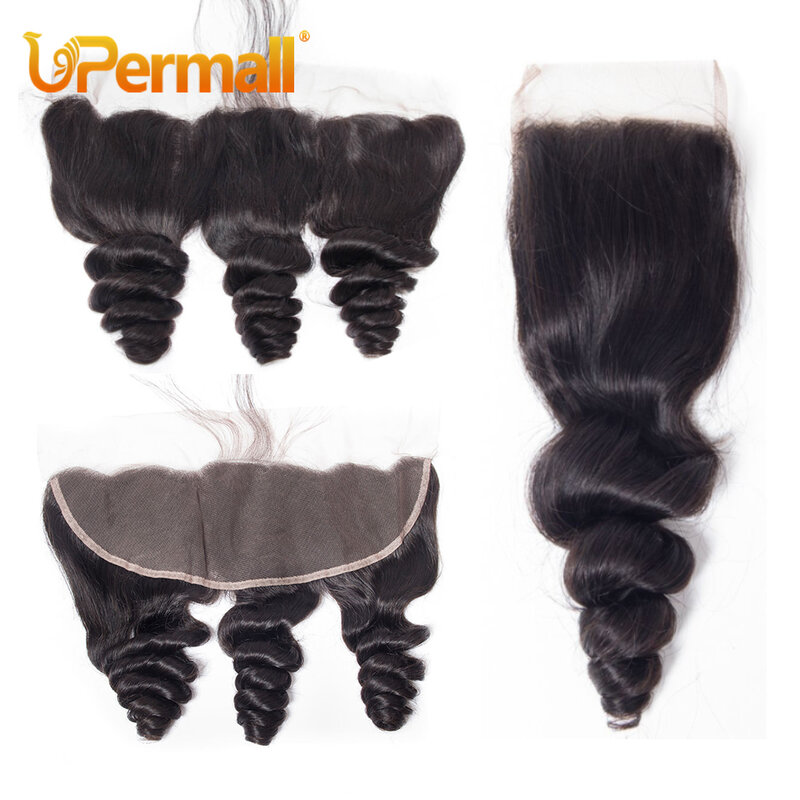 Perruque Lace Closure Wig Remy ondulée Upermall, cheveux naturels, swd'appareils HD, 5x5, 4x4, 13x4, oreille à oreille transparente, partie libre, pre-plucked, 100%