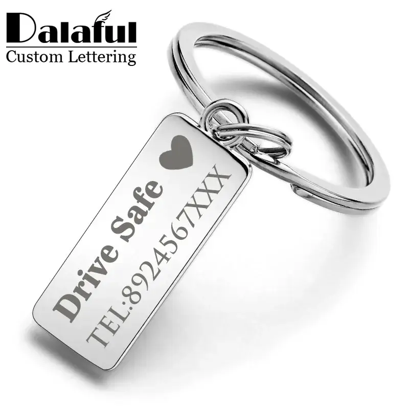 Porte-clés gravé personnalisé pour Logo de voiture, en acier inoxydable, cadeau personnalisé, Anti-perte, porte-clés P009