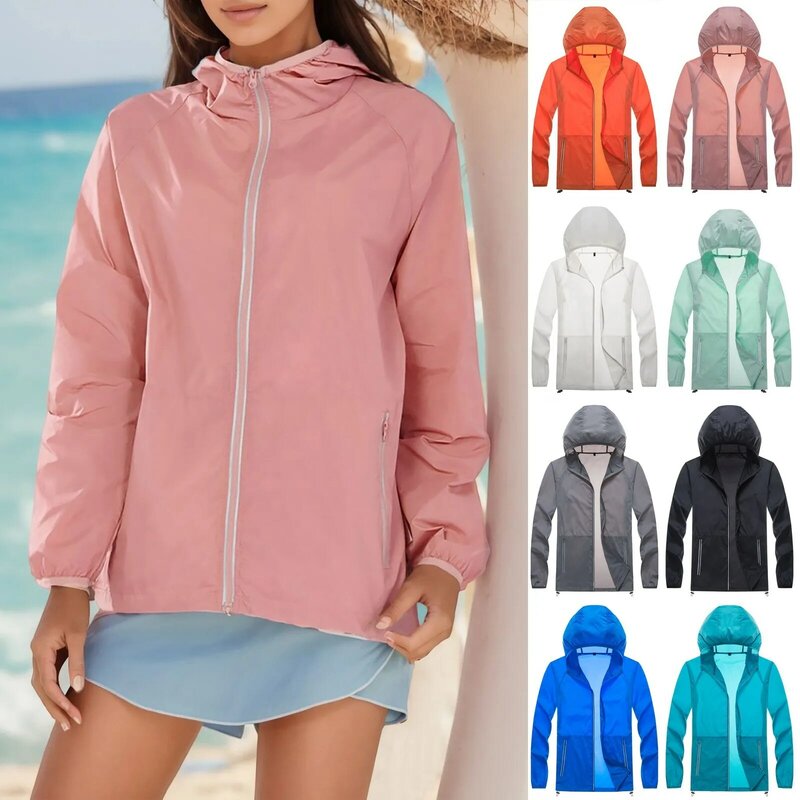 남녀공용 캠핑 레인 재킷, 방수 햇빛 차단 의류, 낚시 사냥 의류, 주머니가 달린 속건성 피부 바람막이
