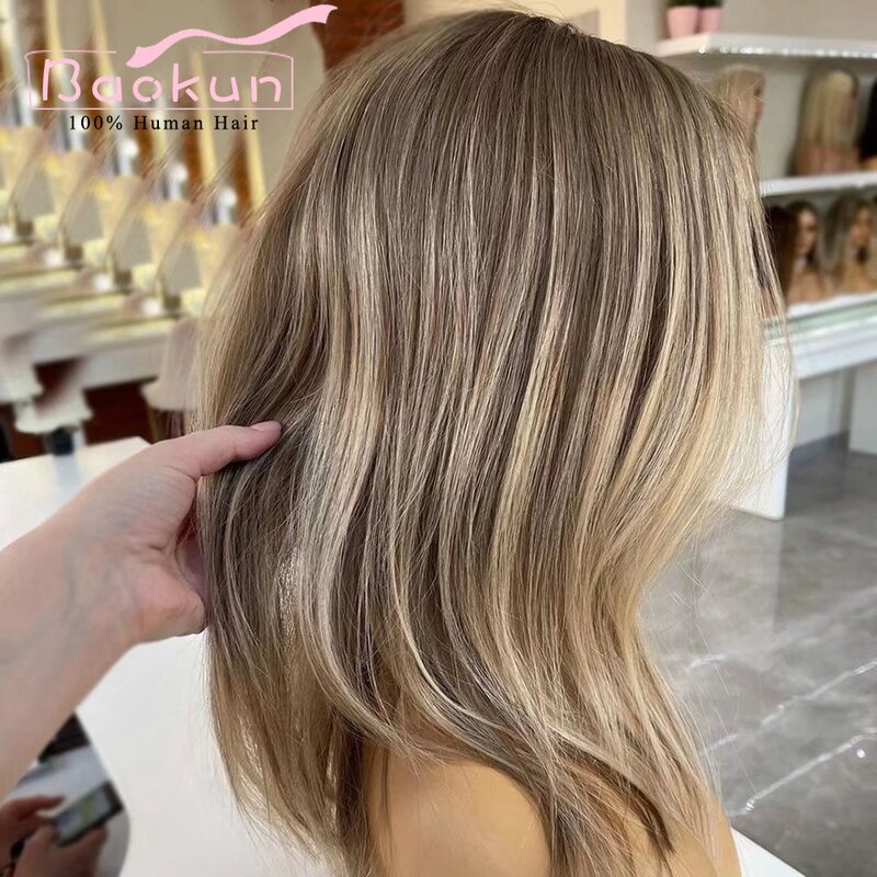 13x6 Ash Blonde Highlight Wig Human Hair Brown Roots Ombre 360 HD Lace Frontal Wigs For Women Human Hair Pre Plucked 13x4 Wig
