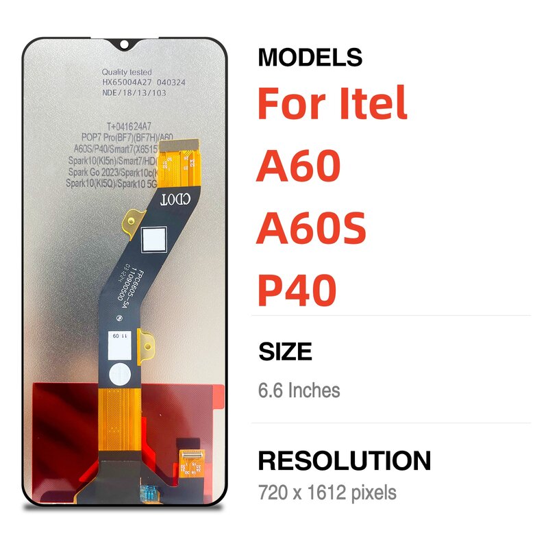 6.6 "per Itel A60 A60S P40 Display LCD Touch Screen Digitizer Assembly sostituzione