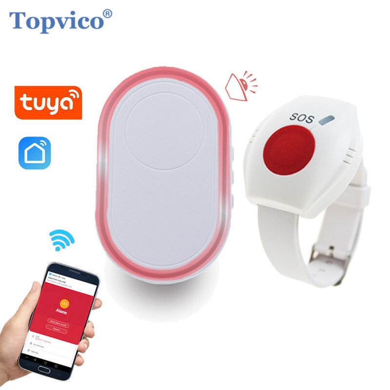 Topvico WIFI Panic Button for Elderly Alarm SOS Bracelet Watch Fall Alert Senior Emergency Call Wireless Caregiver Pager Tuya