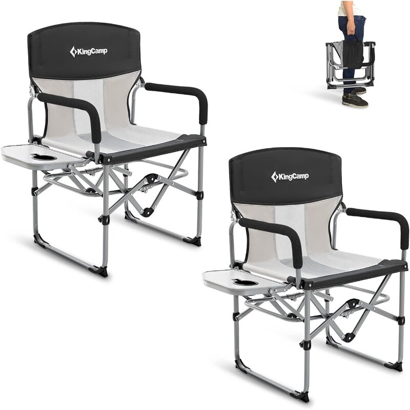 Kursi berkemah, kursi berkemah portabel, dengan meja samping, punggung jala bernapas gaya kompak untuk olahraga luar ruangan, kursi berkemah lipat