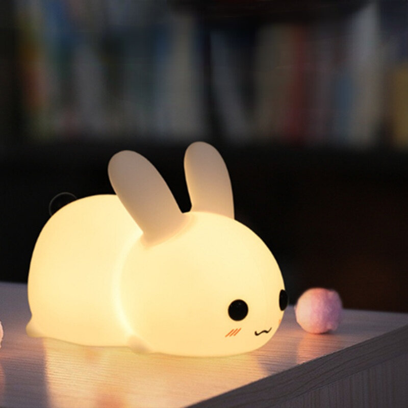 Veilleuses tactiles en Silicone en forme de lapin, lampes à intensité réglable, rechargeables par USB, design de dessin animé, mignon, idéal comme cadeau pour les enfants et les bébés
