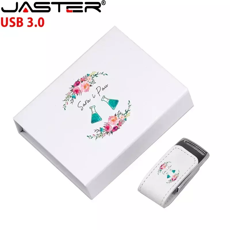 JASTER-unidad flash USB 3,0 con logotipo gratis, pendrive de 4GB, 8GB, 16GB, 32GB y 128GB, con carcasa de cuero, para regalo, más de 10 piezas