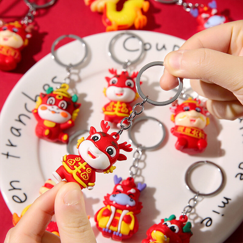 1Pc 2024 Year Of The Dragon Keychain Cartoon Soft Glue Doll Pendant Keyring Backpack Charms Car Bag Decor New Year Gift Random
