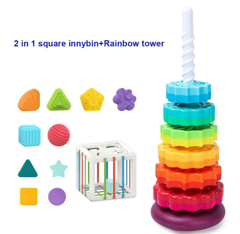 Baby Stackable towers Rainbow Tower Toy big size Color Shape Montessori Educational games Stacking ring for babies girl boy