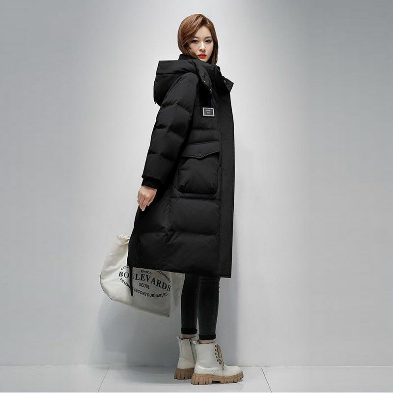 Chaqueta gruesa de plumón para mujer, Abrigo con capucha, Parkas sueltas, ropa de abrigo cálida, versión larga, moda de invierno, R455