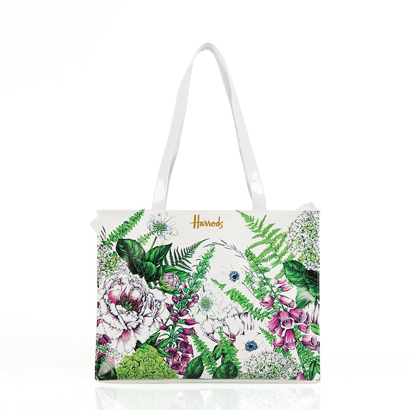 Bolso de compras reutilizable de PVC estilo londinense para mujer, bolsa de compras ecológica, bolso de compras de flores, bolso de mano impermeable, bolso de hombro para el almuerzo