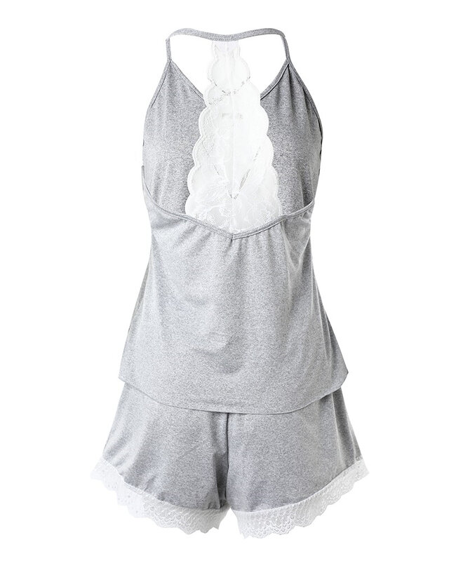 Damen Häkel-Spitzen-Pyjama ärmelloser V-Ausschnitt-Set Freizeit-tägliche Kleidung 2-teiliger Schlafanzug sexy solide Heim kleidung Sommer 2023