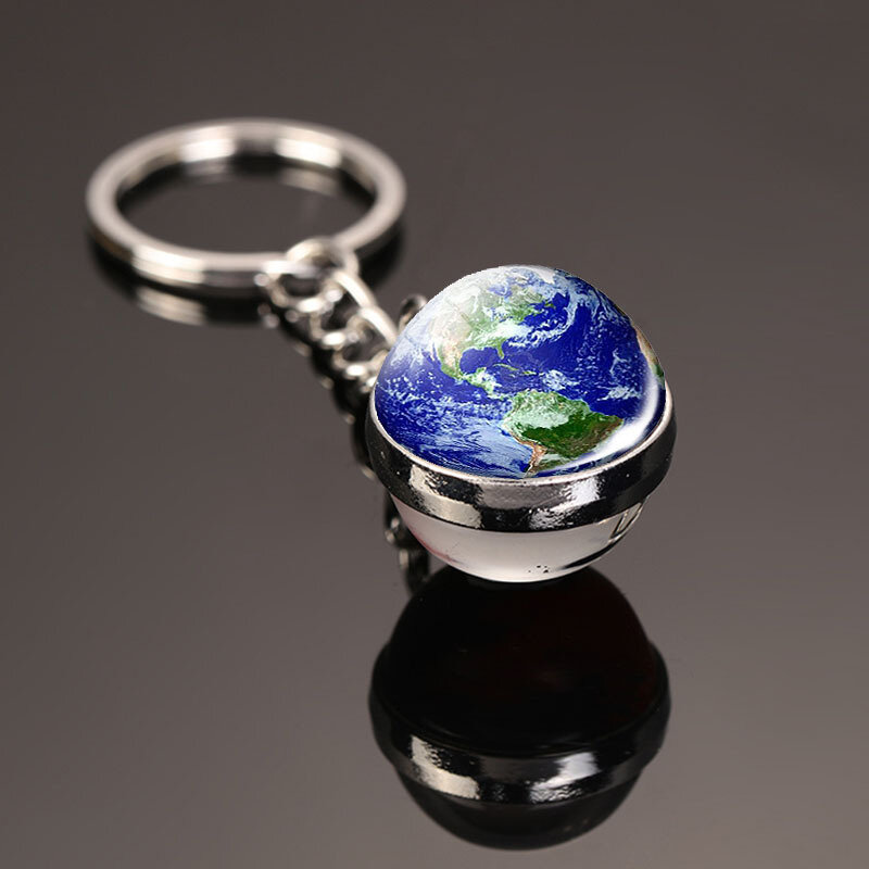Solar System Planet Keyring Galaxy Nebula Space Keychain Moon Earth Sun Mars Art Picture Double Side Glass Ball Car Key Chain