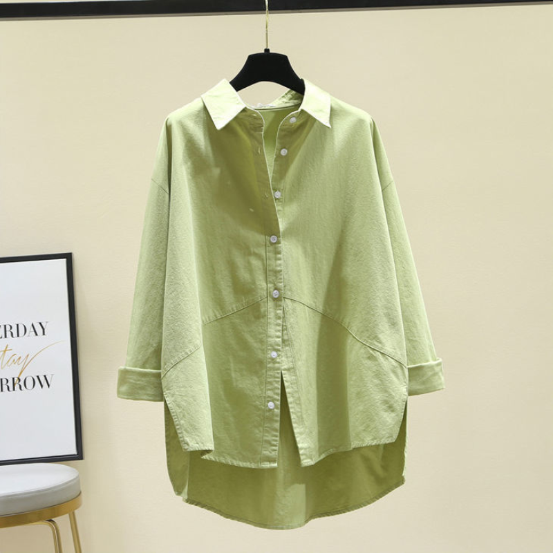 Camisa feminina de manga comprida de algodão puro, solta e elegante, casual redutora de idade, nova versão coreana, primavera e verão, 2024
