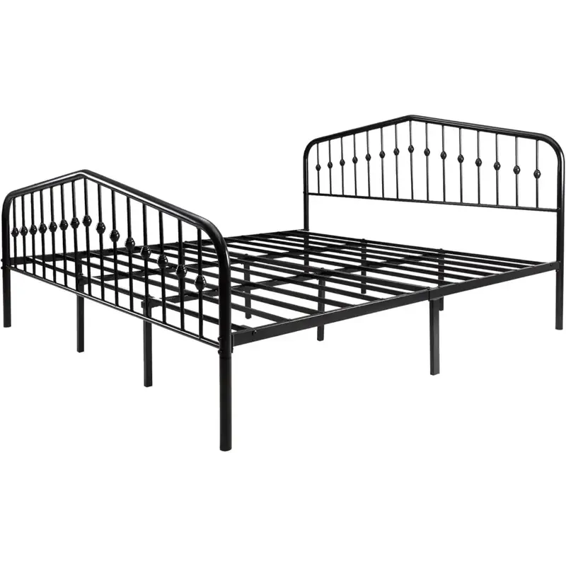 Bed Frame with Vintage Style Wrought Iron Headboard and Footboard, Easy Assembly, Metal Platform Bed Frame，No Box Spring Needed