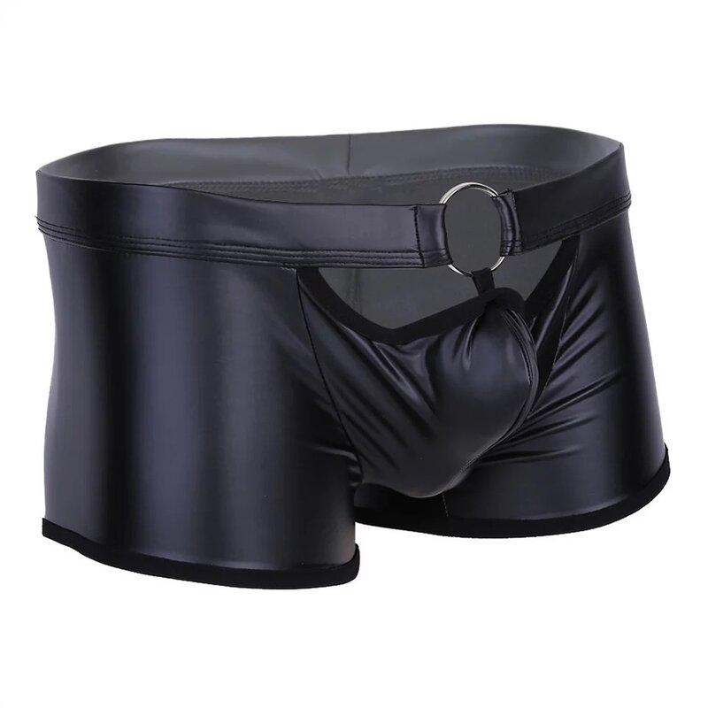 Pu Leather Boxer Trunks Men Front Hollow Out Underwear Bulge Pouch mutande Soft Boxer Shorts Lingerie mutandine maschili