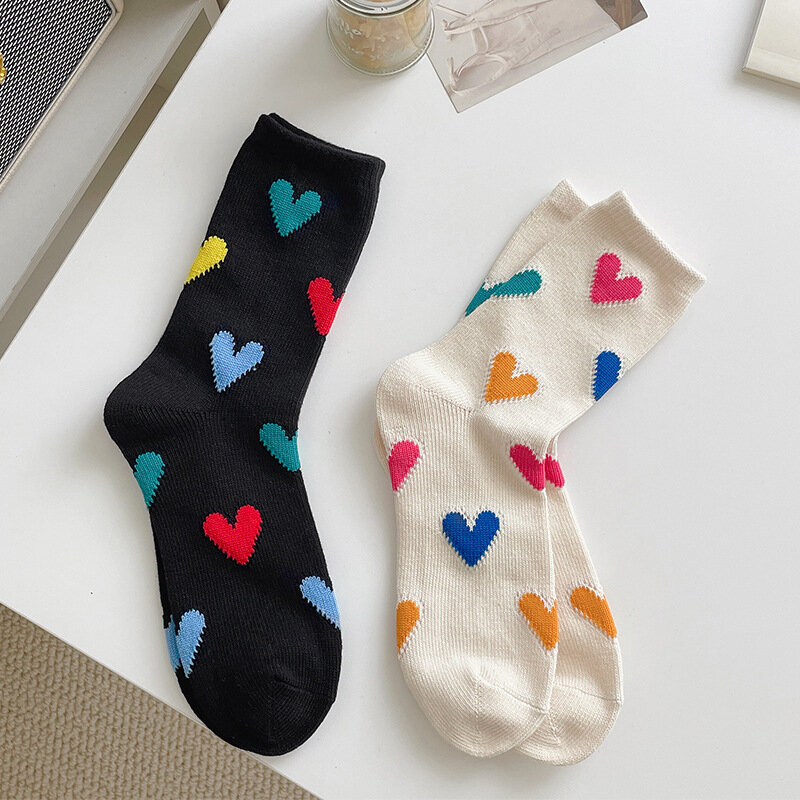 Women Socks Autumn Colorful Little Love Heart Sweet Socks For Girls Breathable Middle Tube Cotton Cute Socks