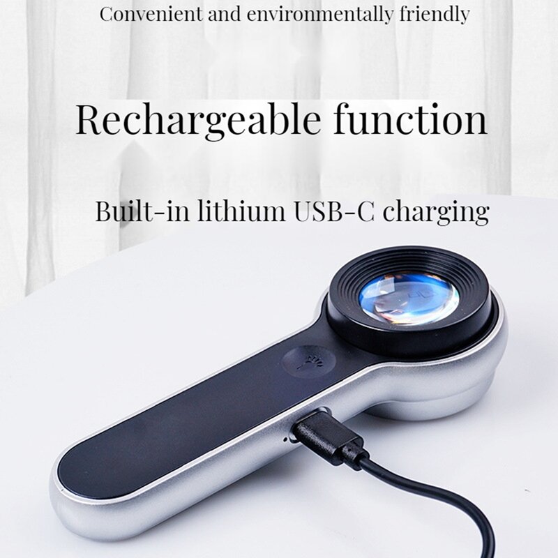 White And Purple Magnifying Glass 60 Times HD Portable For Jewelry Reading +LED Light