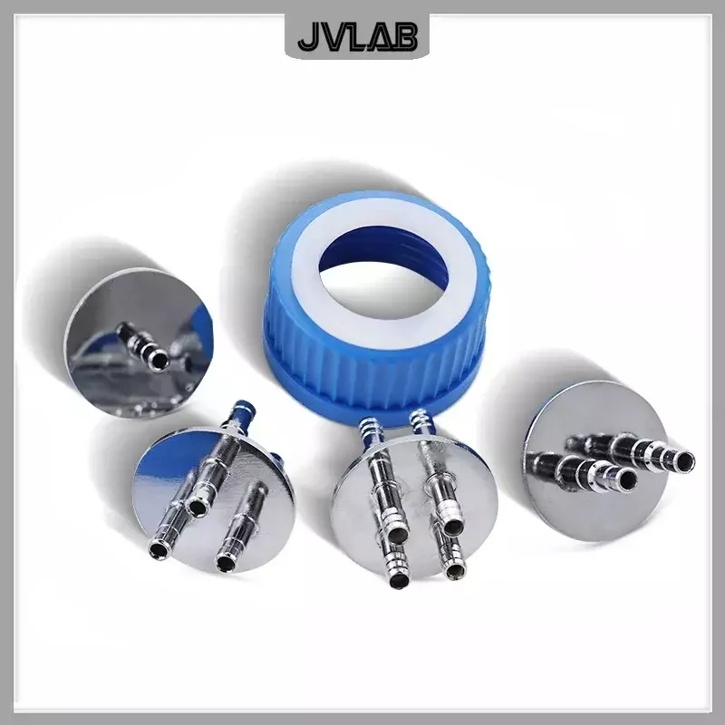 Fermentation Tank Reactor Feed Cover Stainless Steel Jar Lid with SS Bards Blue Headspace Cap SS Refill Cover For Tube 5 mm