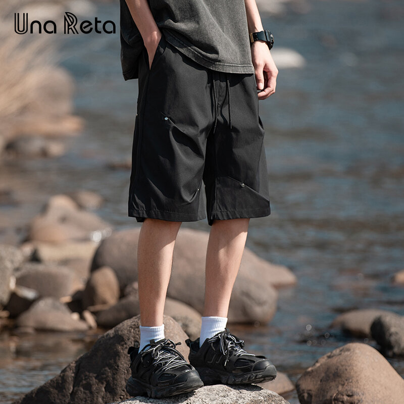 Шорты Una Reta мужские в стиле хип-хоп, летние свободные штаны с складками, парные, большие размеры, в стиле Харадзюку, 2024