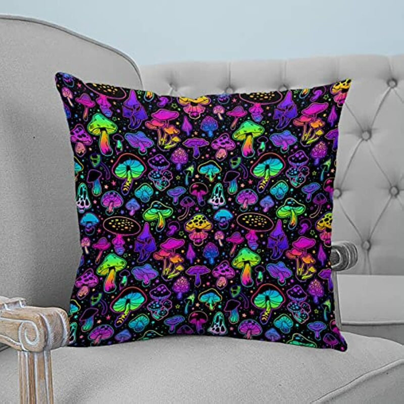 Rainbow Mushroom Pillowcases Square Cushion Cover Soft Pillow Cases Mushroom Decorative Throw Pillow Covers