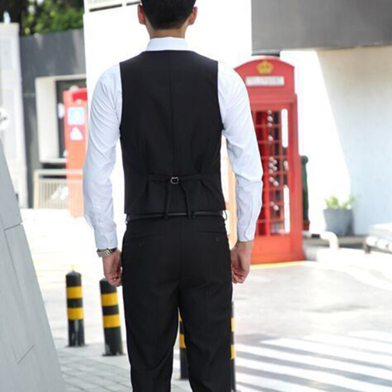 Chaleco Formal sin mangas con bolsillos para hombre, traje de un solo pecho, Color sólido, ropa de negocios para boda, 2023